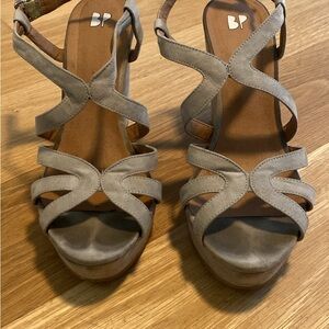 Taupe Suede Wedge Sandals with Crisscross Straps